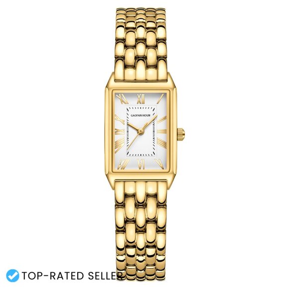 Vintage Rectangular Watch Gold Stainless Steel Roman Dial Water Resistant main image 7